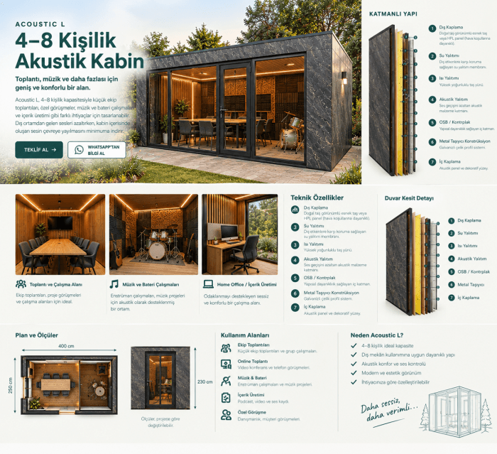 8 kişilik akustik kabin L Model - net kapsül ev